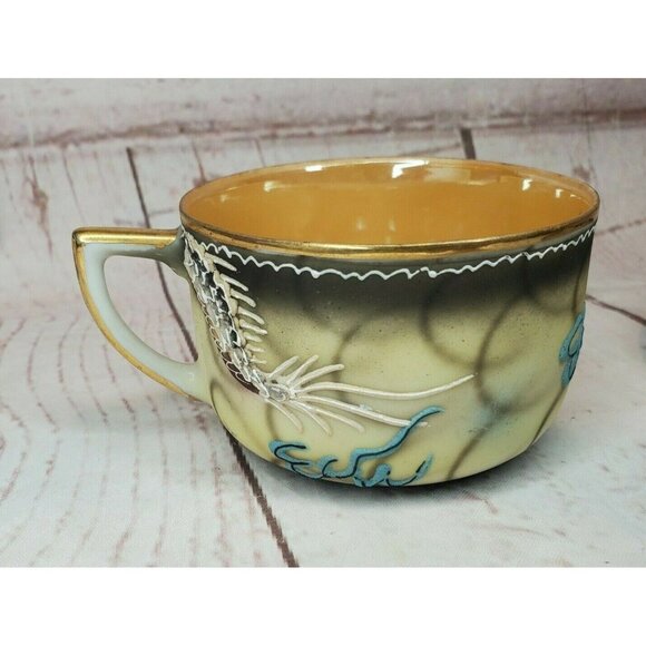 Vintage Japanese Dragonware Teacup & Saucer Set Moriage Demitasse Hand Painted - Picture 3 of 11